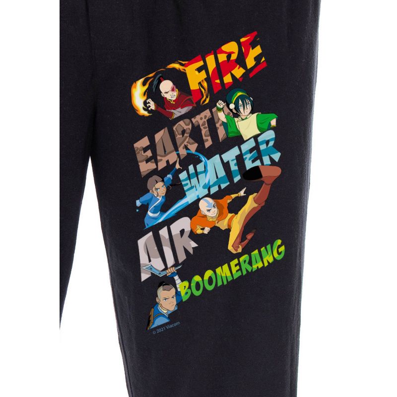 Avatar The Last Airbender Men's Air Fire Earth Water Boomerang Pajama Pants Black, 3 of 4
