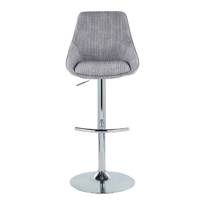 Set of 2 Adjustable Chrome and Gray Corduroy Bar Stools