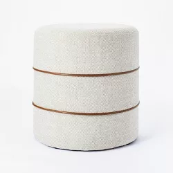 Catalina Round Ottoman Cream with Leather Piping - Threshold™ designed with Studio McGee