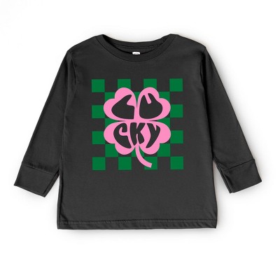 The Juniper Shop Lucky Clover Checkered Toddler Long Sleeve Tee