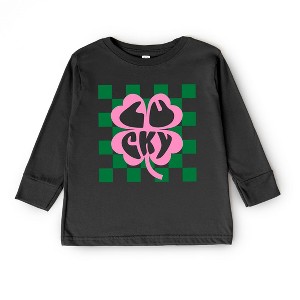 The Juniper Shop Lucky Clover Checkered Toddler Long Sleeve Tee - 1 of 3