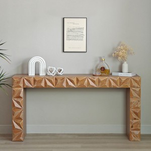 Modern Geometric Wooden Console Table, Handcrafted 3D Design Sofa Table, Wood Table For Living Room-Cuddlewood - 1 of 4