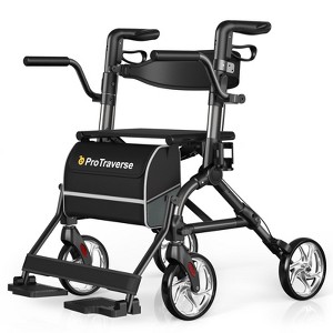 Rollator Walkers for Seniors with Seat, Walker Wheelchair Combo, Lightweight Foldable Wheelchairs for Adults,Black - 1 of 4