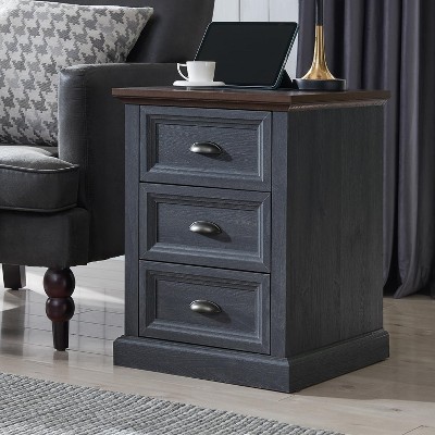 Nightstand with Charging Station & 3 Drawer, Farmhouse End Table for Bedroom, Living Room
