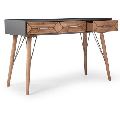 Contemporary Gray and Warm Brown Wood Desk Console with Storage