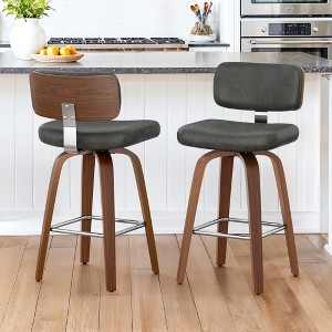 Arceso Swivel Counter Height Bar Stools, 26" Upholstered Seat Barstools with Back Walnut Wood Legs, Mid-Century PU Leather Bar Stools with Footrest - 1 of 4