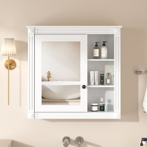 Bathroom Medicine Cabinet with Mirror, Wall Mounted Mirror Cabinet with Storage Organizer, Over the Toilet Storage White Storage Cabinet for Bathroom - 1 of 4