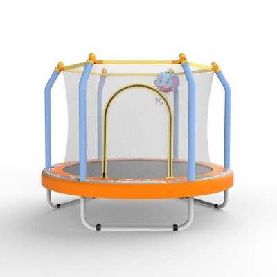 Jump Into Fun 55-inch Recreational Trampoline for Kids With Basketball Hoop, Double-sided zipper, Visible Mesh Easy to Install,for Kids