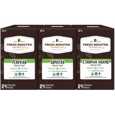 Fresh Roasted Coffee - Organic Water Process Half Caf Variety Pack - 72CT Single Serve Pods