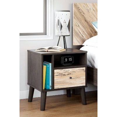 Contemporary Two-Toned Beige & Black Nightstand with Open Shelving