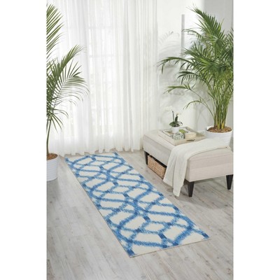 Aegean Blue and White Ikat Outdoor Runner Rug