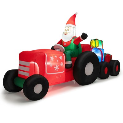 Tangkula 9FT Long Christmas Inflatable Truck w/ Santa Claus & Gifts Lighted Decoration Blow Up Santa On Truck Carrying Presents w/ Bright LED Lights