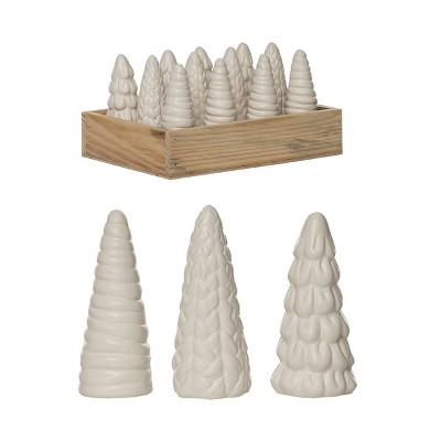 Transpac Dolomite 7.75 in. White Christmas Tree Set of 12 In Crate
