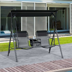 CAVINAS 2-Seat Patio Swing Chair,Porch Swing with Pivot Storage Table,Cup Holder and Adjustable Shade,Outdoor Swing for Backyard,Poolside,Garden - 1 of 4