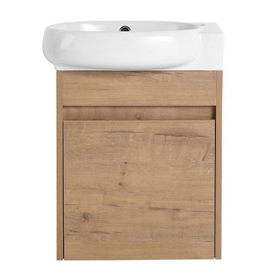 16 Inch Bathroom Vanity Cabinet with Ceramic Basin Sink Top Soft Closing Door Solid Wood Bathroom Vanities
