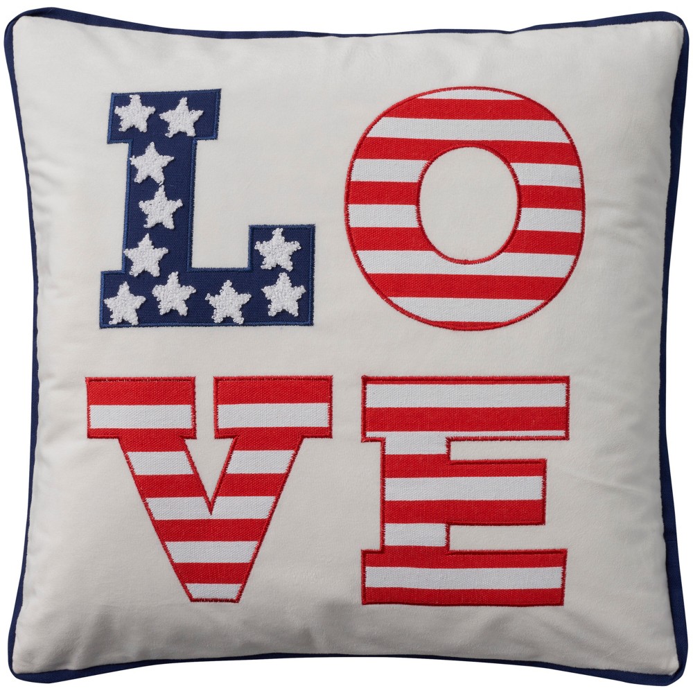 Photos - Pillow 18"x18" Love Americana Indoor Square Throw  White - Mina Victory