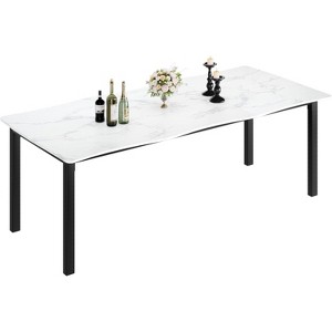 Dining Table, Rectangular Table with Wave Irregular Edge, Thick MDF Top, Sturdy Metal Frame, Waterproof, Scratch-Resistant - 1 of 4