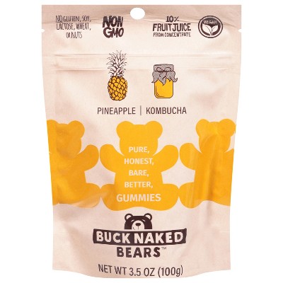 Buck Naked Bears Pineapple Kombucha Gummy Bears - 3.5 oz (Case of 12)