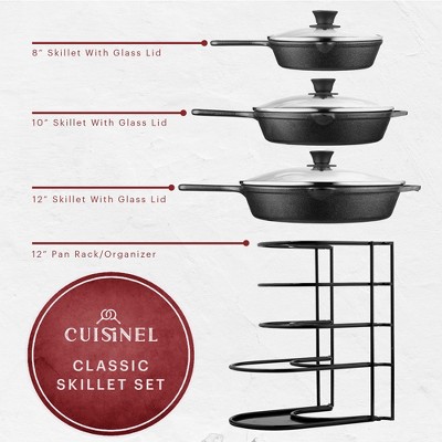 11-Piece Black Cast Iron Non-Stick Cookware Set with Glass Lids