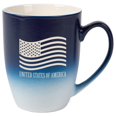Elanze Designs United States of America Flag 12 Ounce Ceramic Laser-Etched Engraved Drinkware Mug, Blue and White Ombre