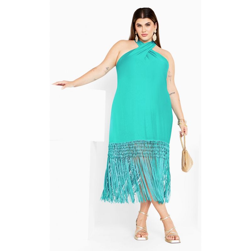 Women's Plus Size Calypso Fringe Dress - lagoon | CITY CHIC, 1 of 8
