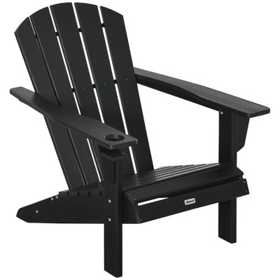 Outsunny Adirondack Chair with Cup Holder, All Weather Patio Chair HDPE Lounger, Fire Pit Seating High Back and Wide Seat for Outdoor