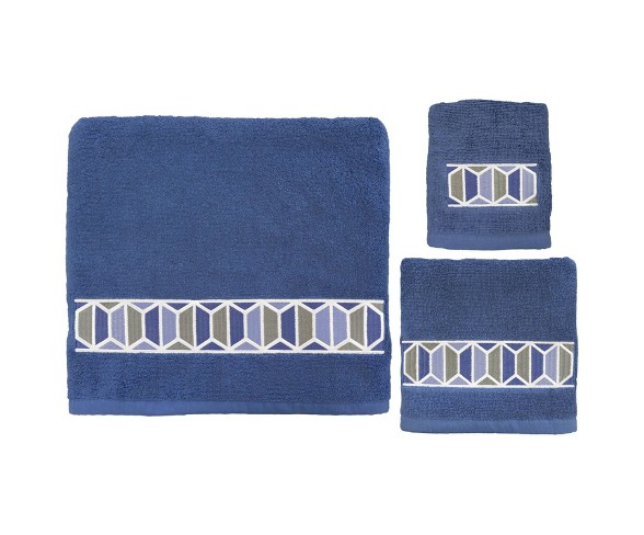 3pc Hexagon Border Bath Towel Sets Blue - Allure Home Creation