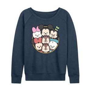 Women's - Disney - Mickey Friends Group Lightweight French Terry Wide Neck Long Sleeve Shirt - 1 of 4