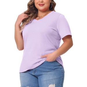Agnes Orinda Women's Plus Size Basic Casual V Neck Short Sleeve Plain T-shirts - 1 of 4