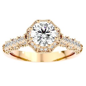 Pompeii3 1 1/10Ct Vintage Diamond Moissanite Halo Engagement Ring White Yellow Rose Gold - 1 of 2