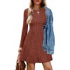 2025 Women's Long Sleeve Sweater Dress for Fall, Crew Neck Knit Midi Dress Caramelred - 4 of 4