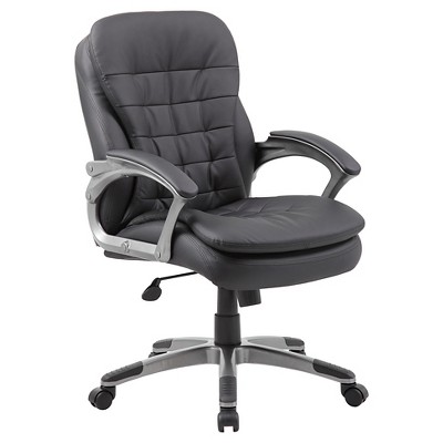 Boss Office Products Pillow Top Ergonomic Vinyl Mid Back Chair BlackPewter  - Office Depot