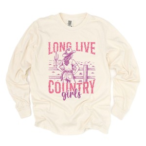Long Live Country Girls Glitter - Womens Garment Dyed Long Sleeve Graphic T-Shirt - 1 of 4