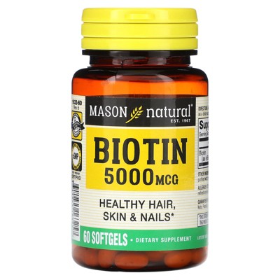 Mason Natural Biotin, 5,000 mcg, 60 Softgels