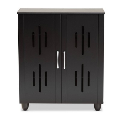 Espresso Brown Wood 2-Door Shoe Storage Cabinet with Metal Handles