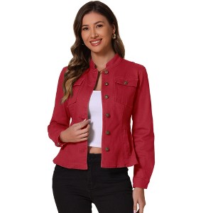 INSPIRE CHIC Women's Button Front Stand Collar Long Sleeve Jean Jackets with Pockets - 1 of 4