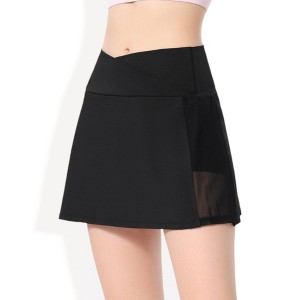 Anna-Kaci Active Women's High Waist Wrap Front Mesh Panel Athletic Skort with Built-In Shorts - 1 of 4