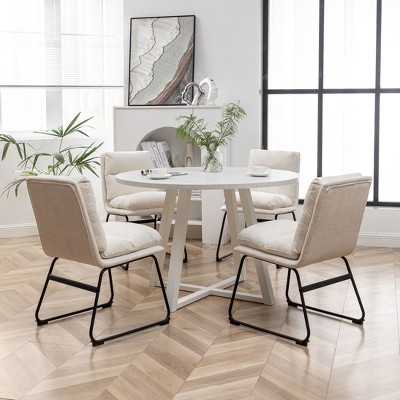 NicBex Round Dining Room Table Set for 4 Morden Dining Room Table with 4 Faux Leather Chairs and Trestle Base for Kitchen