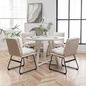 NicBex Round Dining Room Table Set for 4 Morden Dining Room Table with 4 Faux Leather Chairs and Trestle Base for Kitchen - 1 of 4