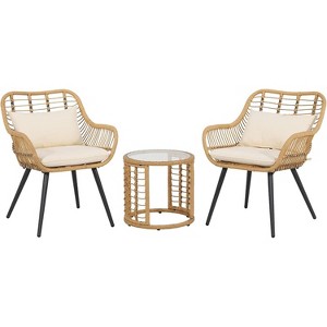 SUGOLD 3-Piece Patio Bistro Set, Wicker Outdoor Furniture with Cushioned Chairs & Round Glass Coffee Table - 1 of 1