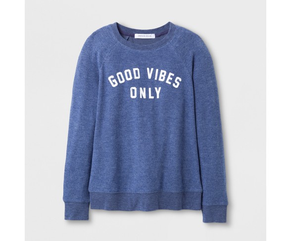 Grayson Social Girls' Good Vibes Only Graphic Pullover Sweater - Dark Blue XS