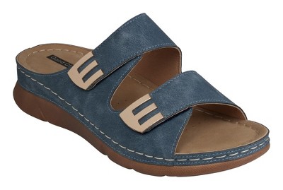 GC Shoes Gretchen Double Velcro Band Comfort Slide Flat Sandals