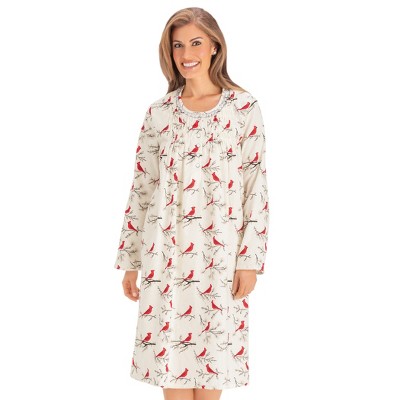 Collections Etc Long Sleeve Floral Flannel Nightgown with Scoop