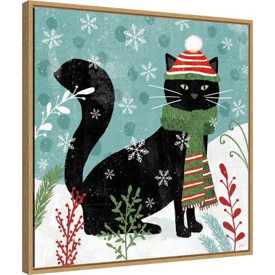 Purrfect Holiday Black Cat Framed Canvas Print, 22" x 22"