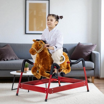 Mshliw Interactive Plush Spring Rocking Horse for Kids 3+, Ride-On Horse with Sounds, Soft Saddle, Stable Frame for Boys and Girls, Halloween gift