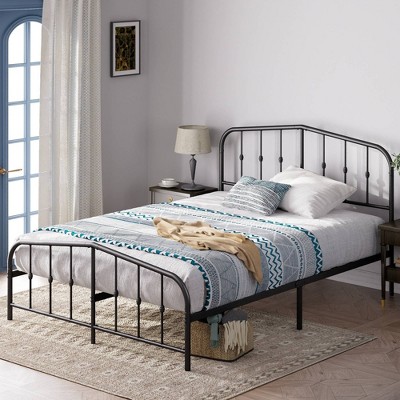 Heidi Twin-Size Black Metal Platform Bed with Ornate Spindle Headboard