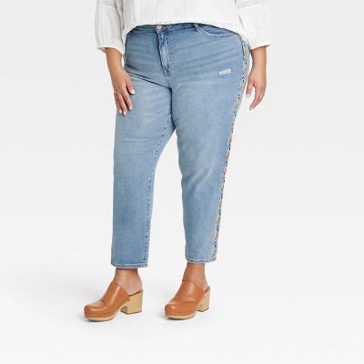 Women's Mid-Rise Straight Leg Embroidered Jeans - Knox Rose™