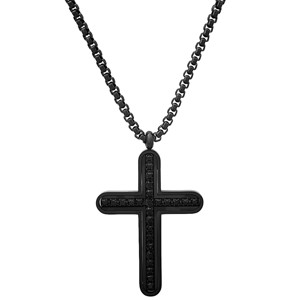 Steeltime 24" Men's black ip stainless steel and simulated black diamonds cross pendant - 1 of 4
