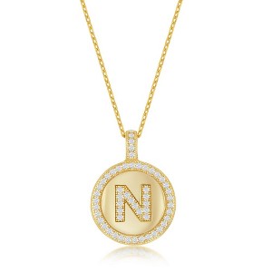Bella Silver Sterling Silver Micro Pave Circle 18" Pendant Necklace - Available Colors: Silver, Gold - 1 of 2