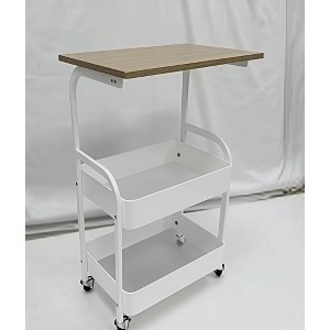 3 Tier Metal Rolling Cart with Wooden Tabletop, Metal Rolling Kitchen Island Cart, Utility Cart Vegetable Storage Rack with Lockable Wheels, White - 1 of 1
